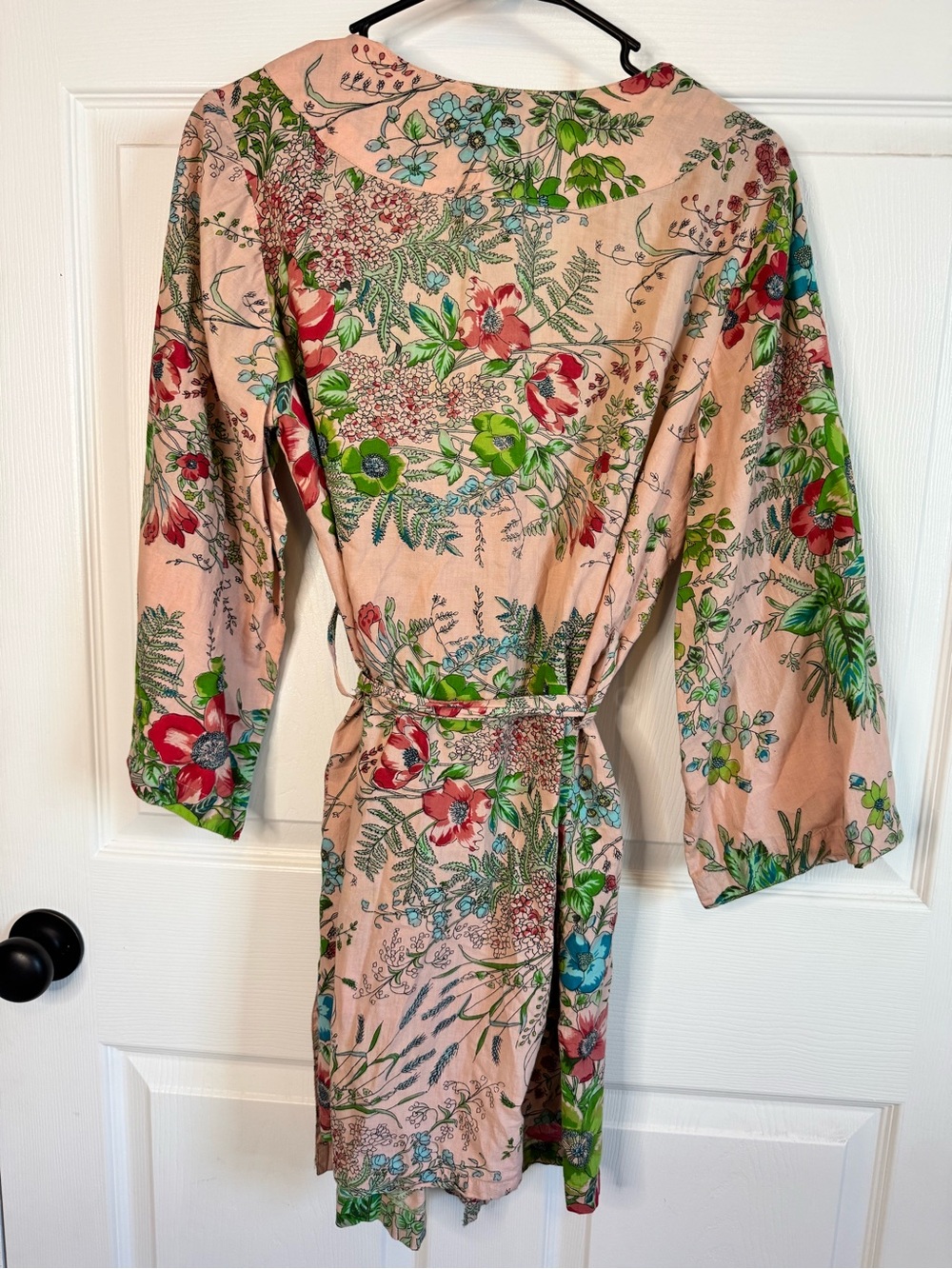 Plum Pretty Sugar Peach Floral Wrap Robe with Red & Green Accents - Picture 2 of 6